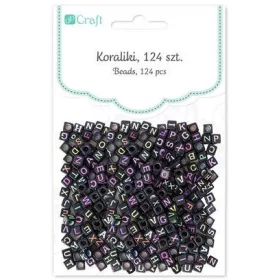Betű gyöngyök, fekete kocka, 124 db/csomag