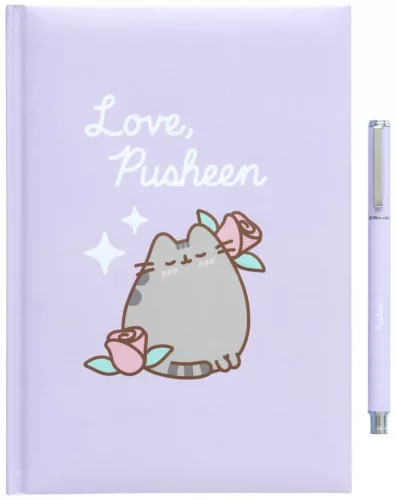 Pusheen cicás notesz tollal, A/5, díszdobozban, Moments, lila