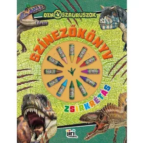  Színezőkönyv zsírkrétás, 23x30cm, 24 oldal, 12 db zsírkréta, Dinoszauruszok