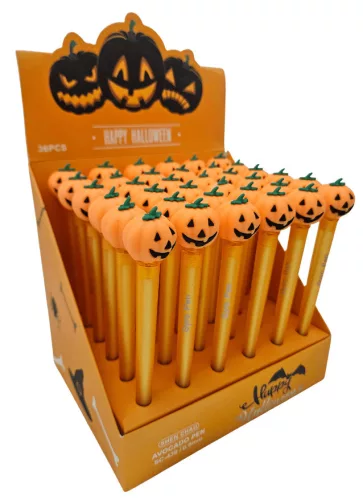 Halloweeni zseléstoll, mosolygó forgó tök, kupakos, kék tinta