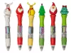 Karácsonyi golyóstoll, világító, 4 színű, 12 cm magas, 6 féle figurával