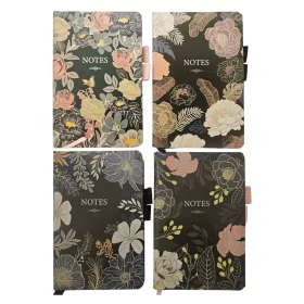   Virágmintás keményfedeles notesz, napló A/6, 10,5x16cm, vonalas, többféle változat (6500-32)