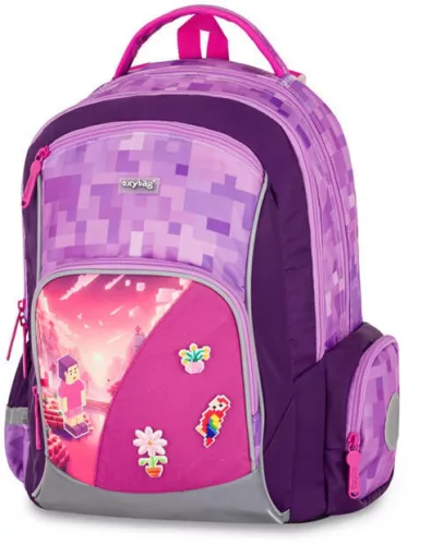 OXY GO iskolatáska szett, hátizsák tolltartóval és tornazsákkal, Minecraft mintás, Playworld Girl, lila-rózsaszín