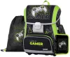 OXY Premium csatos iskolatáska szett tolltartóval és tornazsákkal, Gamer, zöld-fekete