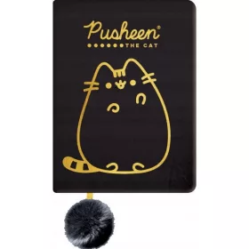   Pusheen cicás napló plüss borítóval, A/5, 96 lapos, vonalas, fekete, Pusheen Gold