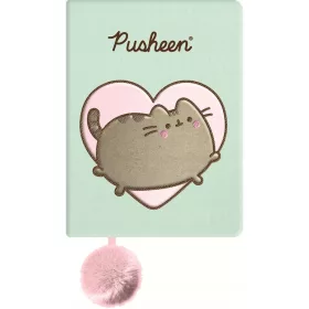   Pusheen cicás napló plüss borítóval, A/5, 96 lapos, vonalas, 70g papír, zöld