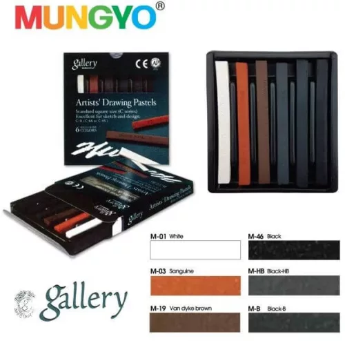 Rajzkréta, pittkréta 6 db-os szett, barna/fekete, Mungyo Artists' Drawing Pastel C-6A