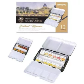   Akvarellfesték 12 félszilkével, metálszínek, Mungyo Professional Water Color MWPH-12MT