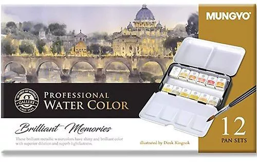 Akvarellfesték 12 félszilkével, metálszínek, Mungyo Professional Water Color MWPH-12MT
