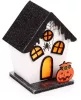 Halloweeni dekor házikó, LED-es, fehér-fekete, Kísérteties tök és pók, Spooky