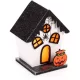 Halloweeni dekor házikó, LED-es, fehér-fekete, Kísérteties tök és pók, Spooky