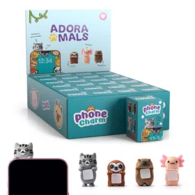  3D telefondísz, öntapadós, Édes Állatok ADORAMALS (axolotl, lajhár, kapibara, macska)