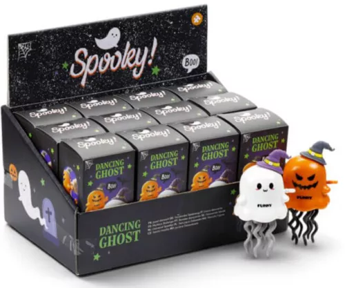 Halloweeni felhúzhatós táncoló játék, szellem, kísérteties Spooky, kétféle változat