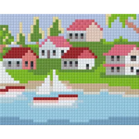   Pixel szett 1 normál alaplappal, színekkel, házak tóval (801253)