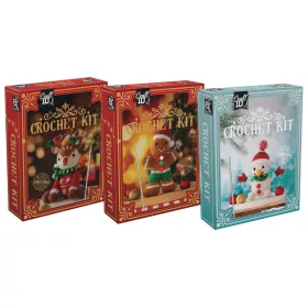   Karácsonyi figura horgolószett, 3 féle (rénszarvas, mézeskalács figura, hóember)
