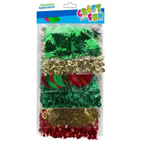   Karácsonyi konfettik, 6 féle (fenyőfa, körök, stb.), 30g, zöld-piros-arany