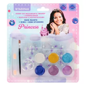   Arcfesték, tégelyes, 10 db-os (6 szín), gyűrűvel és strasszkő matricákkal, Princess