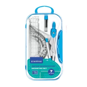   Geometria készlet, körző és vonalzó szett, 7 db-os, műanyag dobozban, Starpak, kék