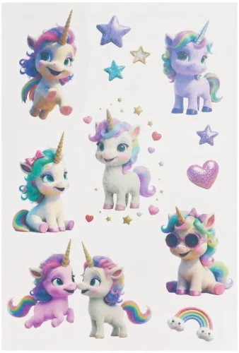 Tetoválás matrica szett, cuki unikornisok, 10x17,5cm, Sticker Boo