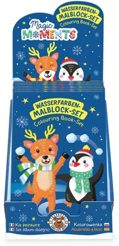 Karácsonyi mini színezőfüzet vízfestékkel, 12 lapos
