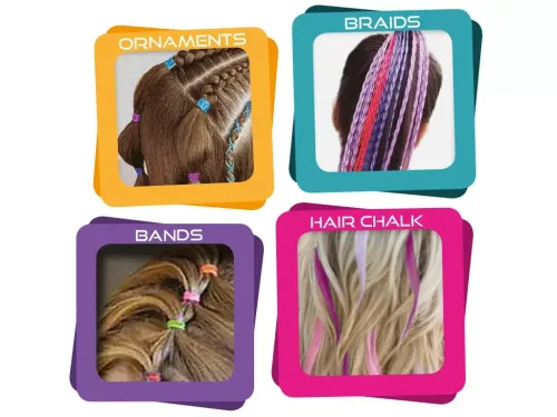 Magic Hair Studio, hajdíszítő szett hajkrétával, gyöngyökkel és műhaj fonatokkal