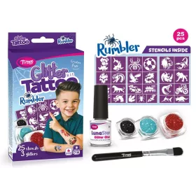   Csillámtetoválás Rumbler szett (25 sablon, 3 csillámpor, 5 ml ragasztó, ecset)