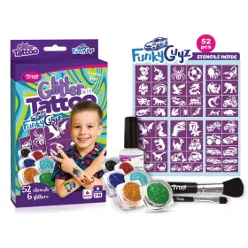   Csillámtetoválás FunkyGuyz szett (52 sablon, 6 csillámpor, 7 ml ragasztó, 2 ecset)