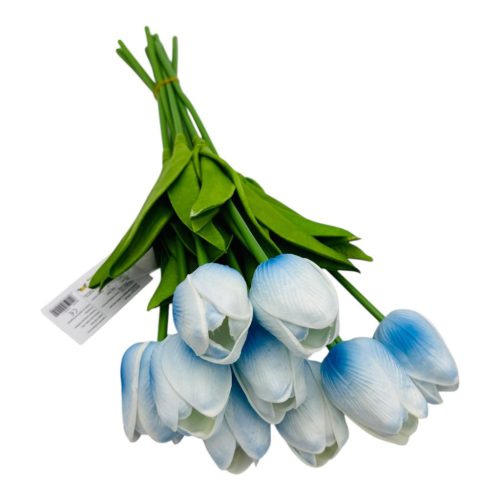 Szilikon tulipán 10 szál - Fehéres kék
