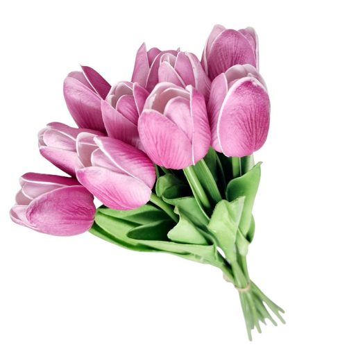 Szilikon tulipán 10 szál - Púder rózsaszín